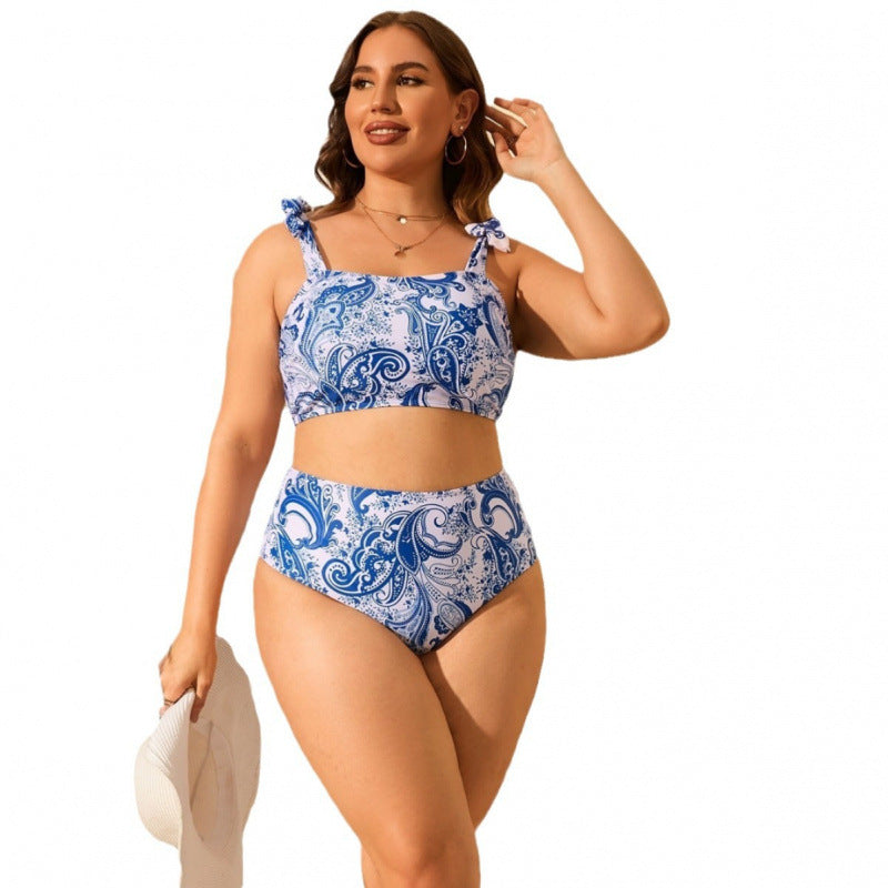 Damen Hochgeschnittener Bikini mit verstellbaren Trägern und floralem Design EB