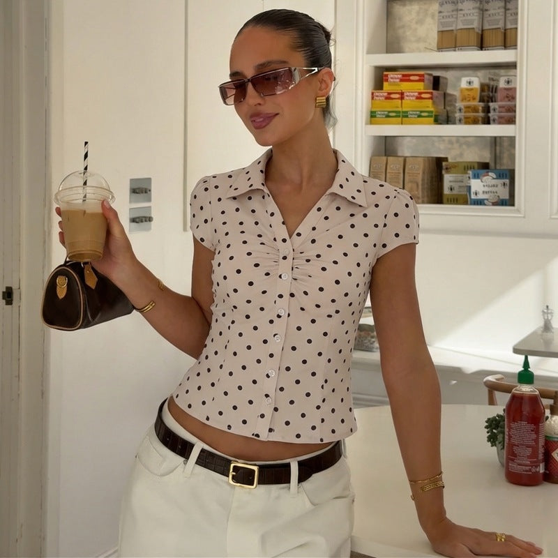 Damen Polka-Dots Bluse mit raffiniertem Knopfdesign EB