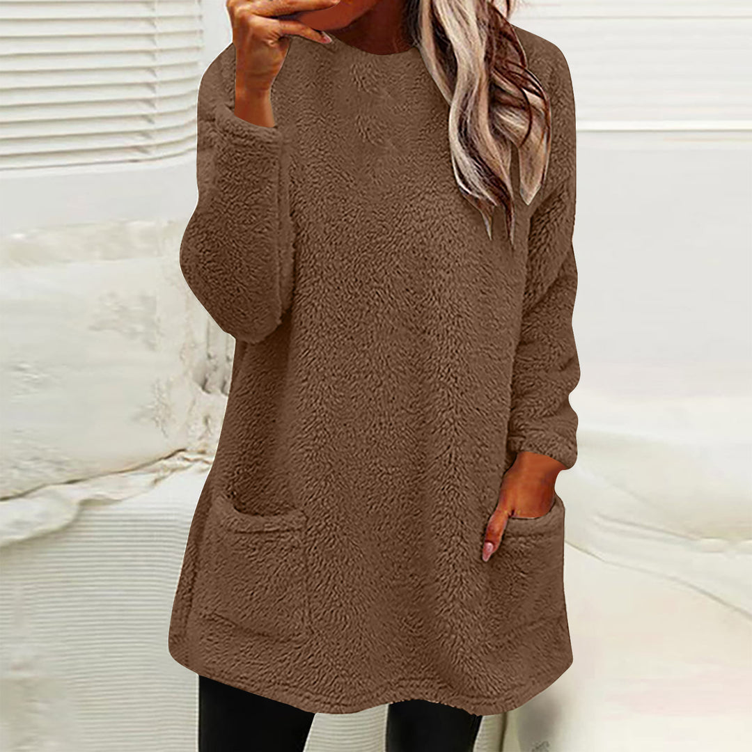 Damen Kuscheliger Fleece-Pullover mit praktischen Taschen und weitem Schnitt EB