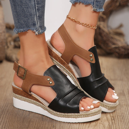 Damen Wedge-Sandalen mit modischem Verschluss und komfortablem Fußbett EB