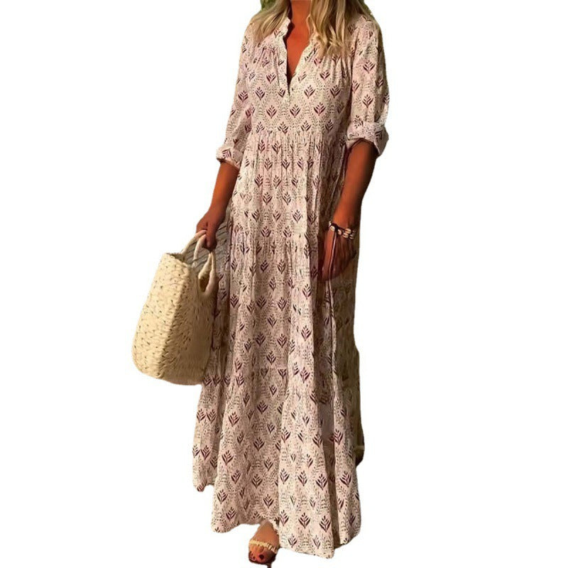 Damen Maxikleid mit schickem V-Ausschnitt und lockerer Passform EB