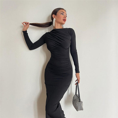 Damen figurbetontes Maxikleid mit eleganter Raffung EB