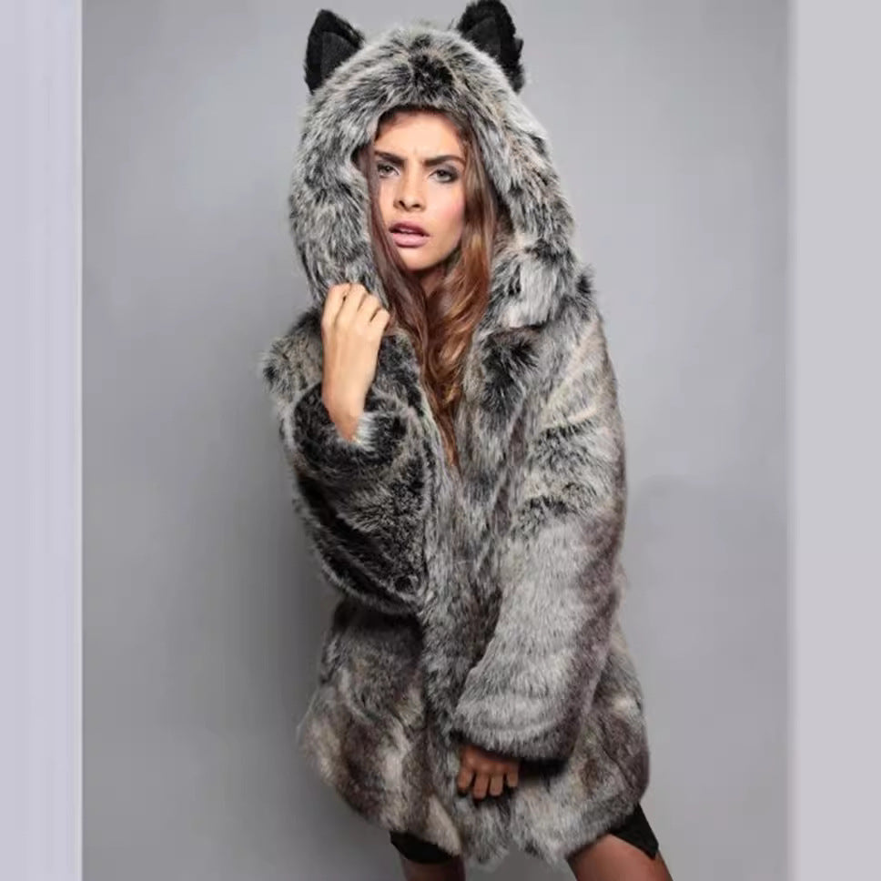 Damen Kuscheljacke mit Tiermotiv und Kapuze EB