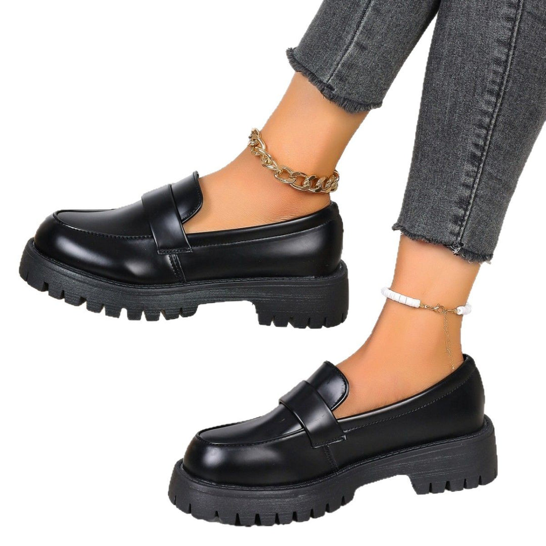 Damen Modische Loafers mit dicker Gummisohle und eleganter Schnallenverzierung EB