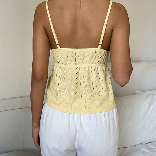 Damen Spaghetti-Trägertop mit feinem Spitzendetail und luftiger Baumwollstruktur EB