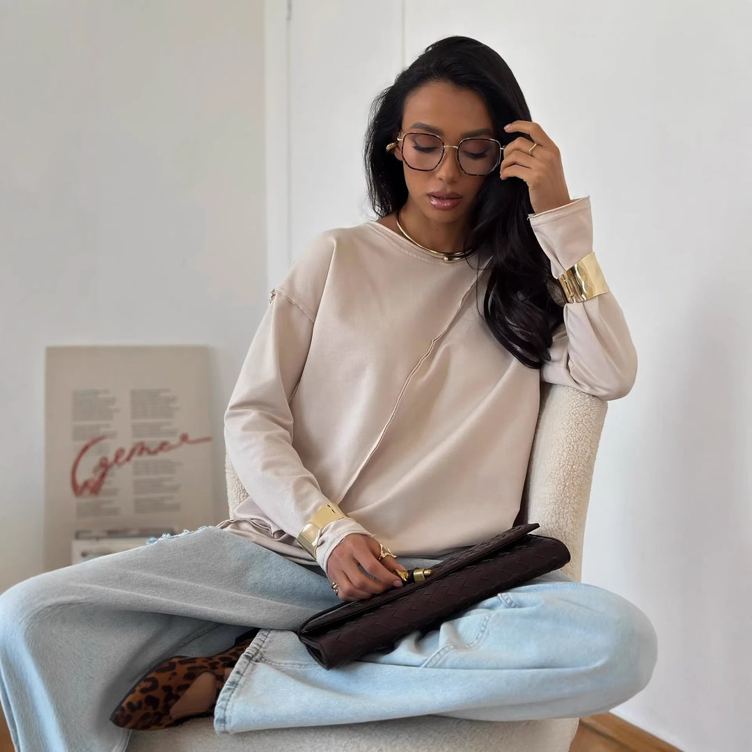 Damen Oversized Longsleeve mit schräger Naht und überschnittenen Schultern EB