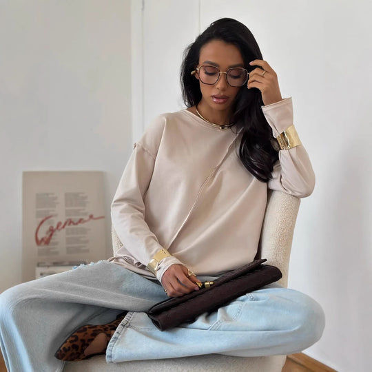 Damen Oversized Longsleeve mit schräger Naht und überschnittenen Schultern EB