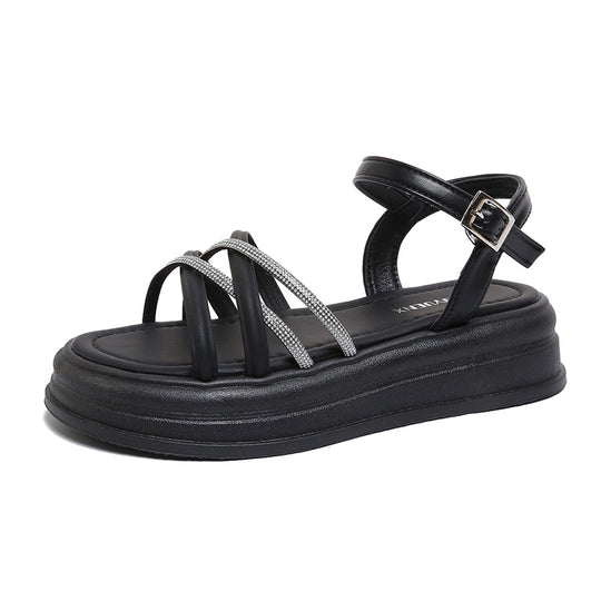 Damen Plateau-Sandalen mit Glitzerakzenten und verstellbarem Riemen EB