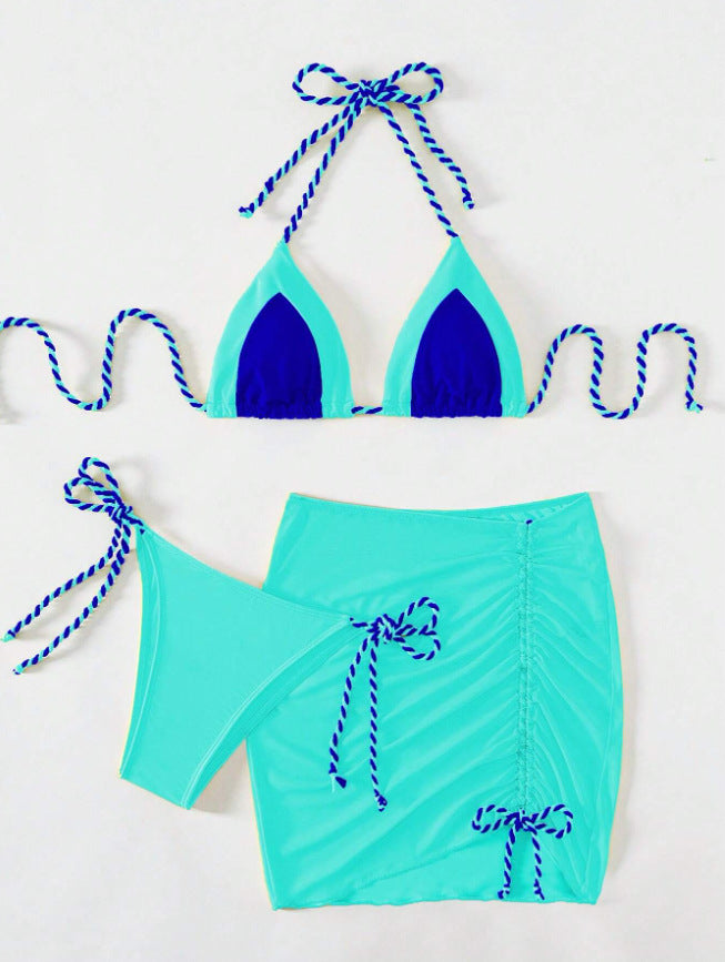 Damen Triangel-Bikini-Set mit Raffungen und Bindebändern EB