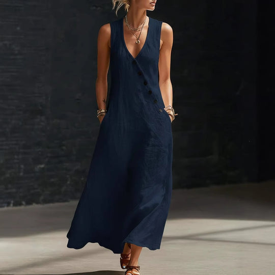 Damen Langarmkleid mit seitlichem Schlitz und Knopfdetails EB
