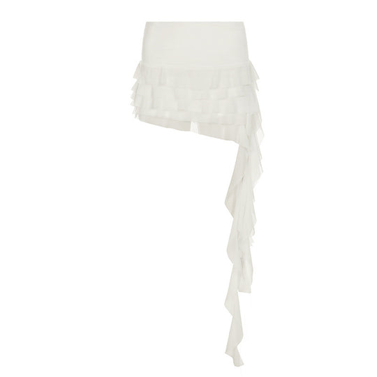 Damen asymmetrischer Rüschenshirtrock mit eleganter Drapierung EB