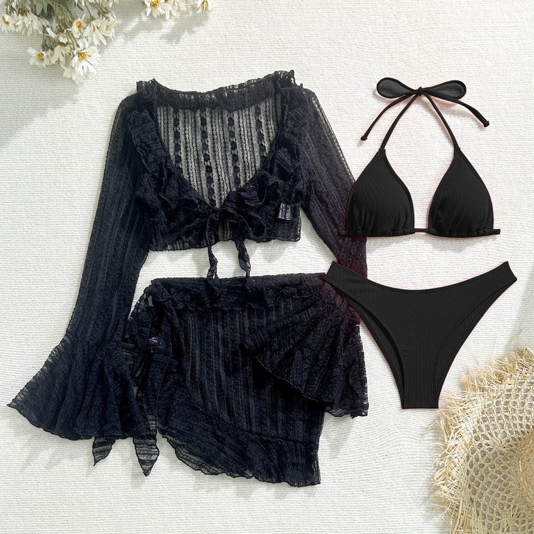 Damen Bikini-Set mit elegantem Wickelrock und verspielten Rüschendetails EB