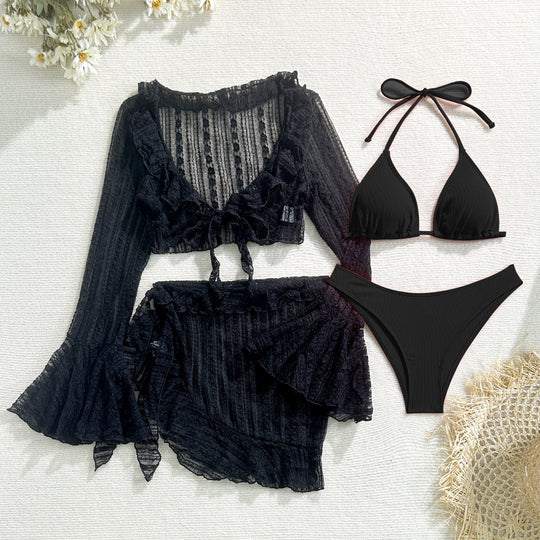 Damen Bikini-Set mit elegantem Wickelrock und verspielten Rüschendetails EB
