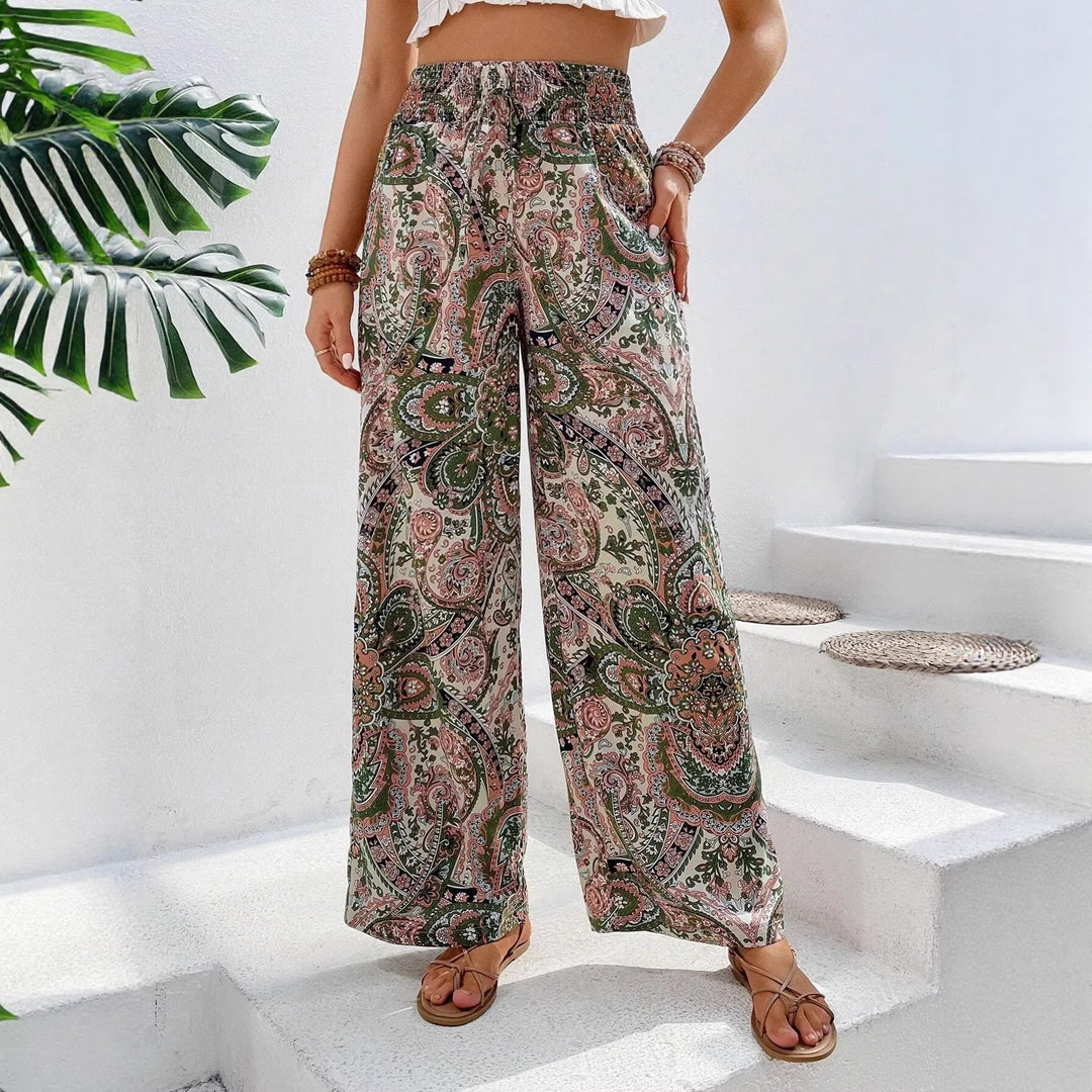 Damen lockere Palazzo-Hosen mit Paisleymuster EB