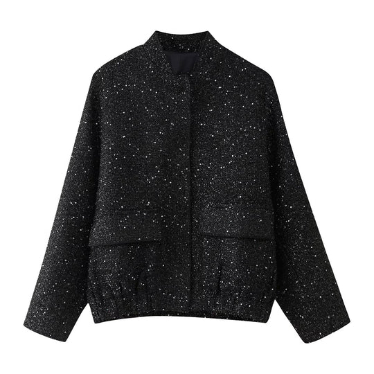 Damen lässige Steppjacke mit strukturiertem Stoff und praktischen Taschen EB