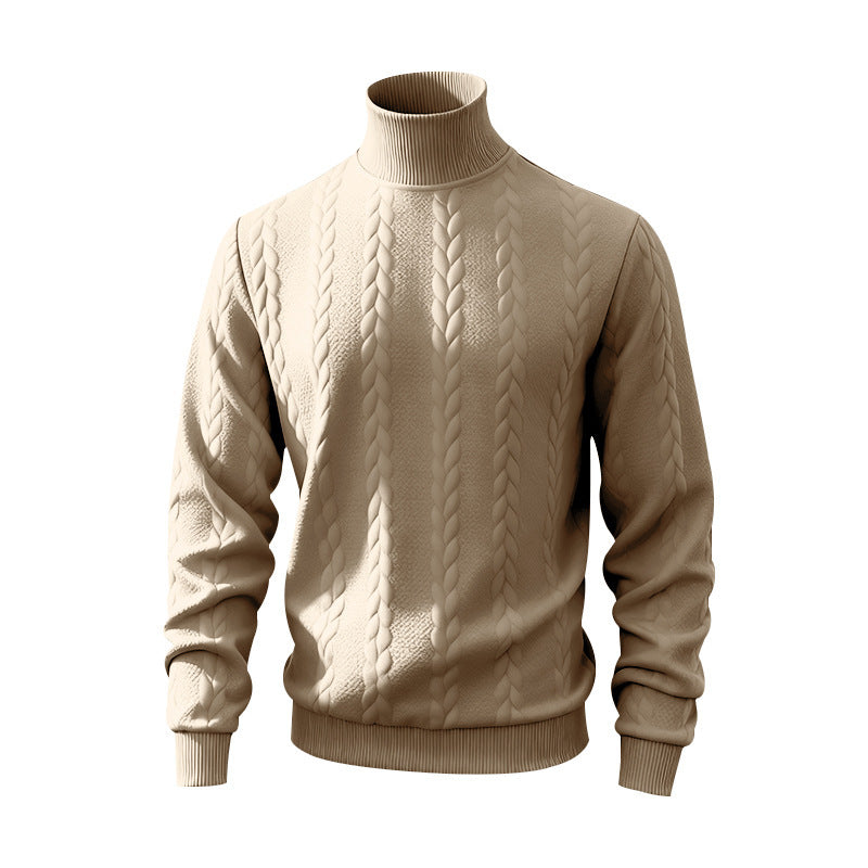 Herren nan feiner Zopfmuster-Rollkragenpullover mit schmaler Passform, geripptem Kragen und elastischen Bündchen EB