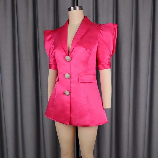 Damen Elegantes Blazer-Kleid mit Puffärmeln und Glitzerknöpfen EB
