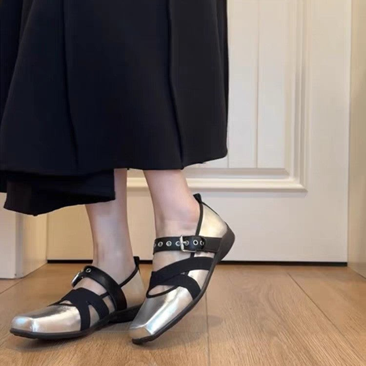 Damen elegante Ballerinas mit modernem Riemchen-Design EB