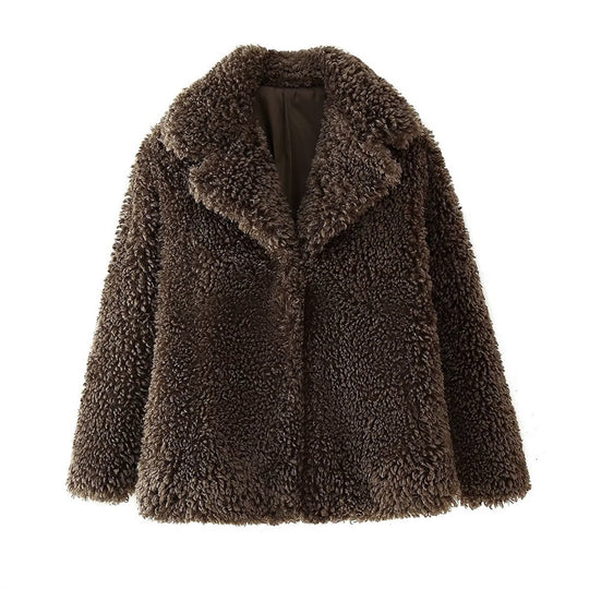 Damen Teddyfelljacke mit stylischem Kragen EB
