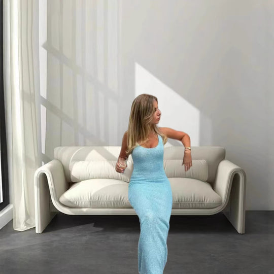 Damen nan schlankes Etui-Abendkleid mit Spaghettiträgern und dezentem Glitzereffekt EB