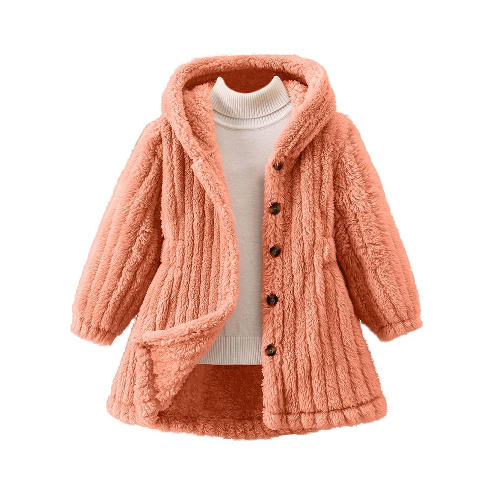 Damen Kuschelige Teddyjacke mit Kapuze und Knopfverschluss EB