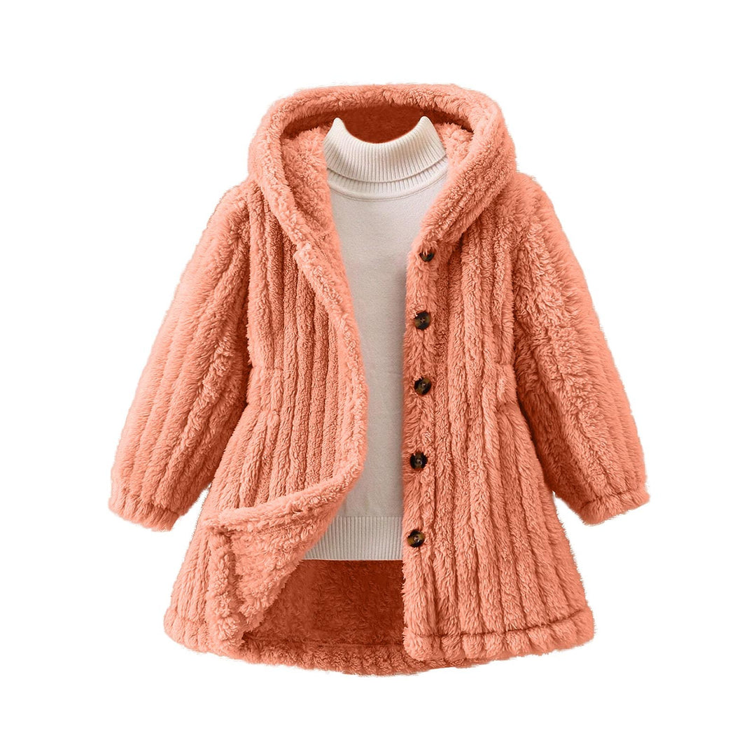 Damen Kuschelige Teddyjacke mit Kapuze und Knopfverschluss EB