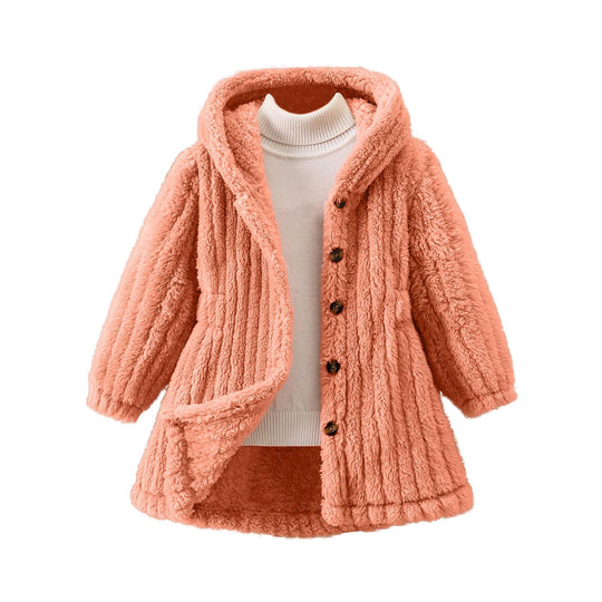 Damen Kuschelige Teddyjacke mit Kapuze und Knopfverschluss EB