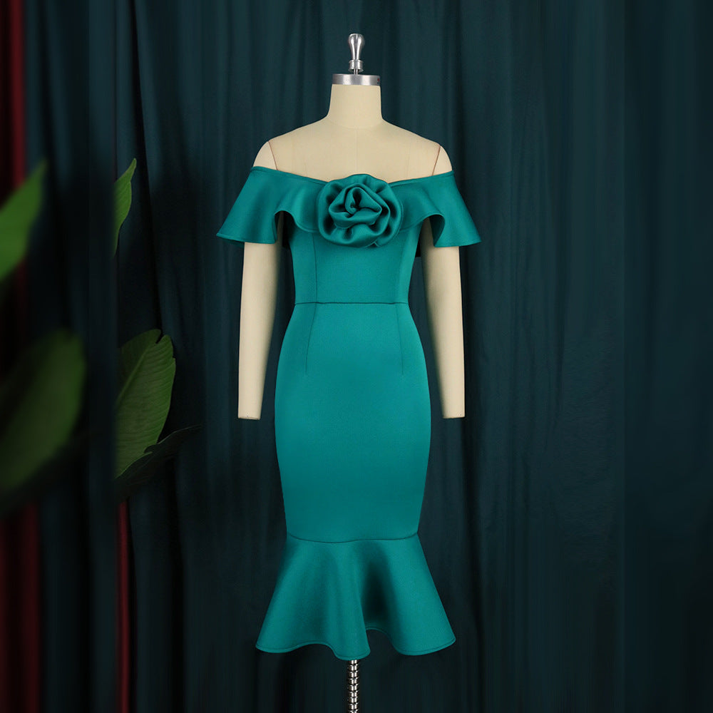 Damen figurbetontes Abendkleid mit Rüschendetails EB
