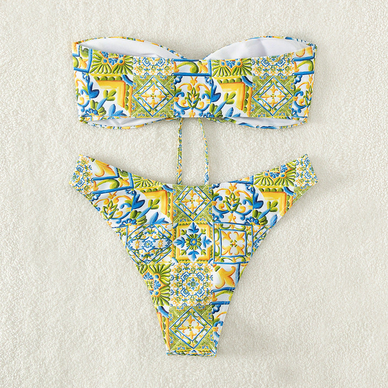 Damen Bandeau-Bikini mit raffiniertem Bindedetail und floralem Druck EB