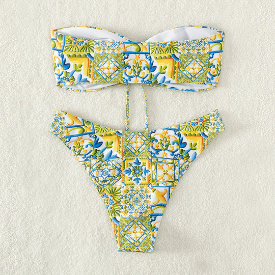 Damen Bandeau-Bikini mit raffiniertem Bindedetail und floralem Druck EB
