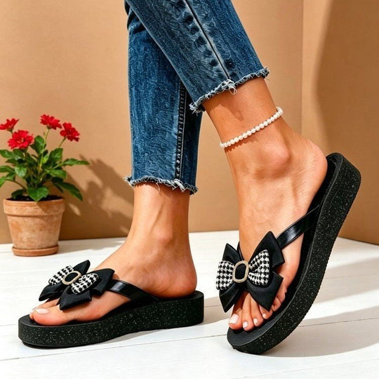 Damen Modische Flip-Flops mit Schleifendetail EB