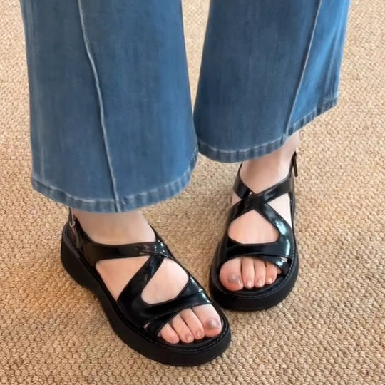 Damen Plateau-Sandalen mit modischem Schnallenverschluss und komfortabler Dämpfung EB