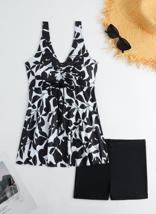 Damen Tankini-Set mit modischem Volant und grafischem Pfauenmuster EB