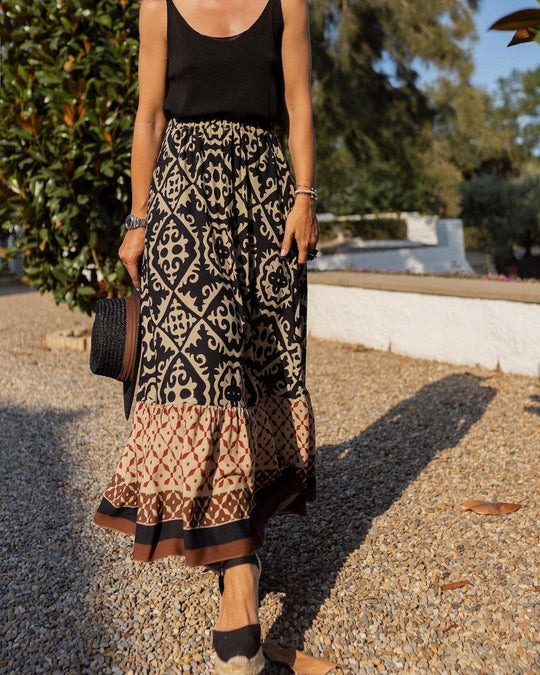 Damen Maxirock mit floralem Design und voluminösem Saum EB