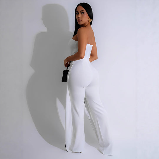 Damen-Jumpsuit mit elegantem Bustier-Oberteil und kontrastierenden Saumakzenten EB