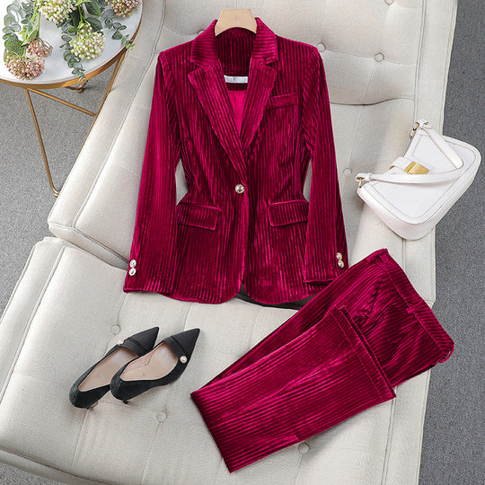 EB | Blazer Kleid Satz Taillierte Passform Samtfinish Formeller Stil