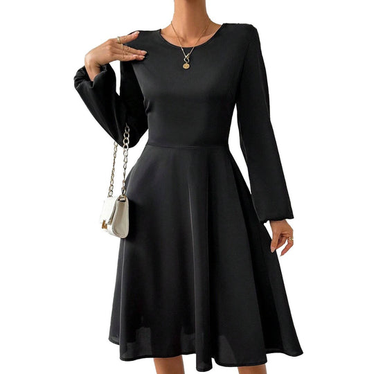 Damen elegantes Midikleid mit taillierter Korsagenoptik ausgestelltem A-Linien-Rock und langen ausgestellten Ärmeln Eichborn Berlin