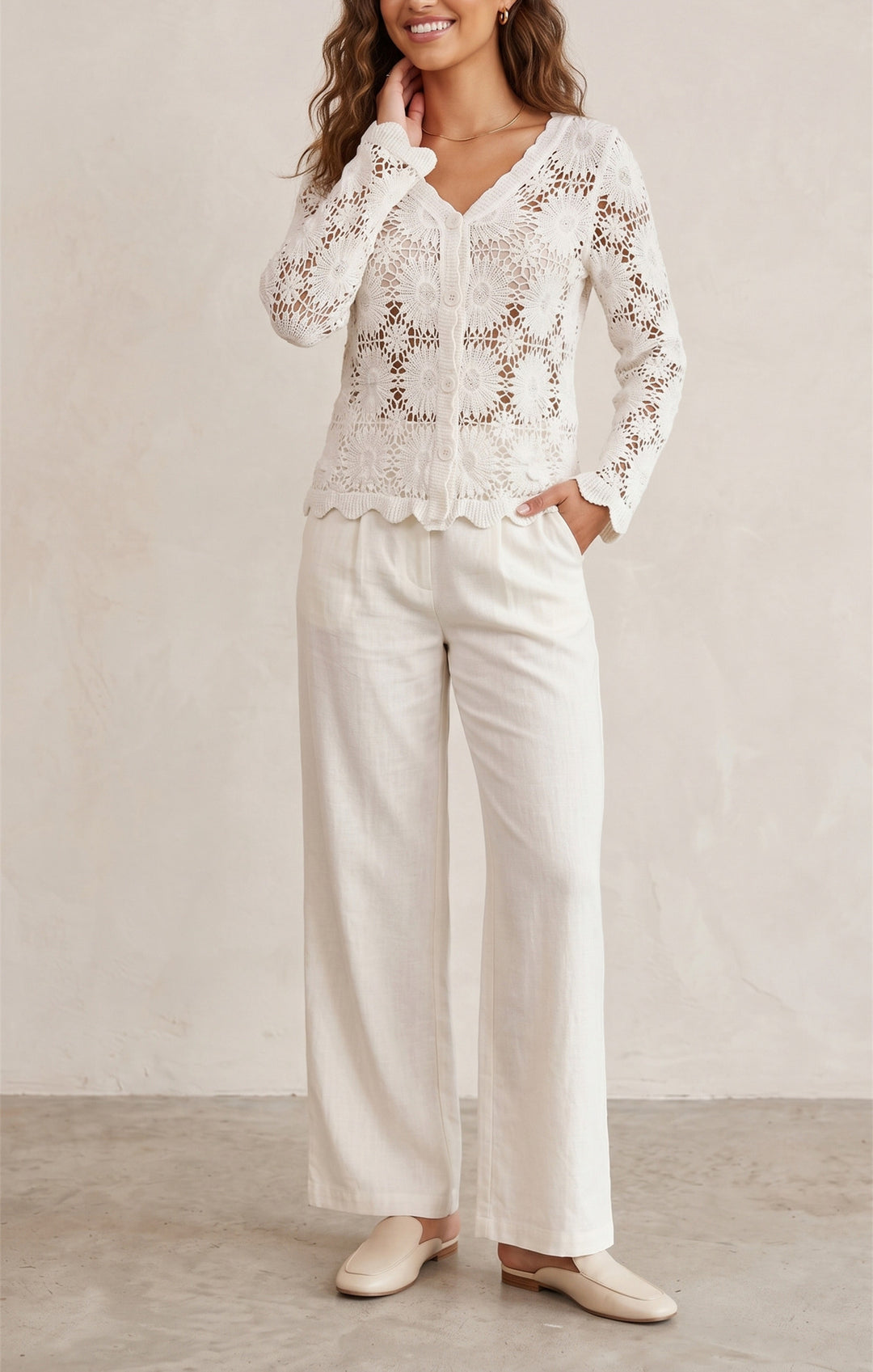 Damen filigrane Häkel-Cardigan EB