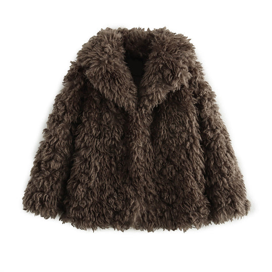 Damen Weiche Teddyfelljacke mit elegantem Revers EB