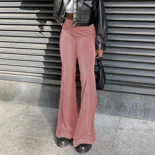 Damen Elegante Schlaghose mit hohem Bund und glattem Material EB