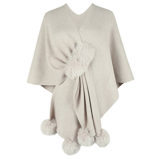 Damen eleganter Poncho mit luxuriösem Kunstfellbesatz EB