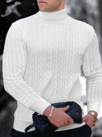 Herren Rollkragenpullover mit strukturiertem Strickmuster EB