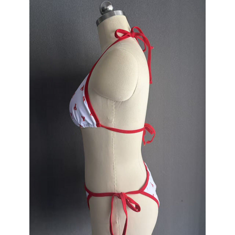 Damen Triangel-Bikini mit verspieltem Hummerdesign und verstellbaren Bändern EB