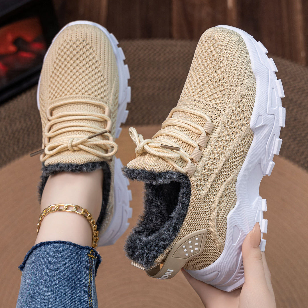 Damen warme Sneakers mit flauschigem Innenfutter und rutschfester Sohle EB