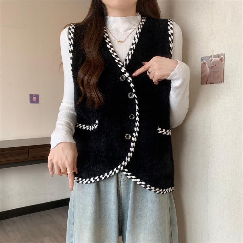 Damen Weste mit geflochtenen Akzenten und Knopfdetails EB