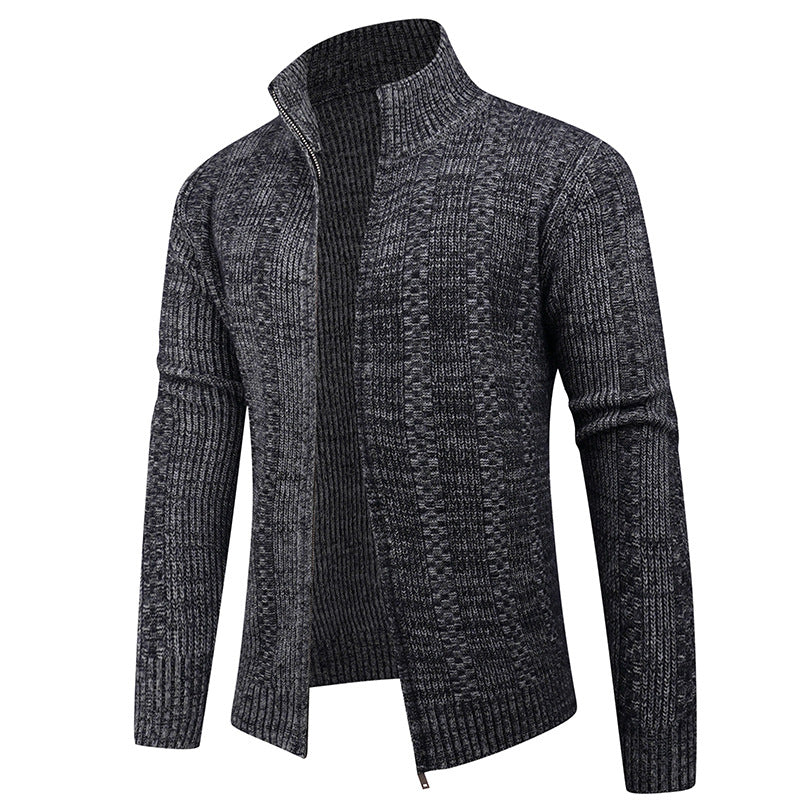 Herren Freizeit Strickjacke mit hohem Kragen und modernem Zipper EB