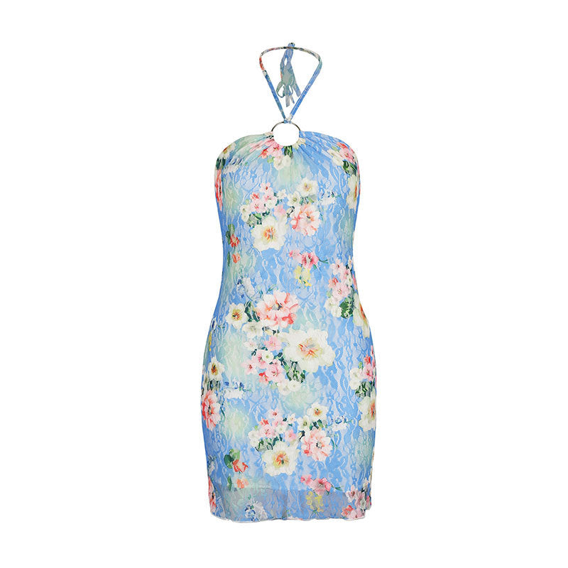 Damen sexy Spitzenkleid mit floralem Design EB