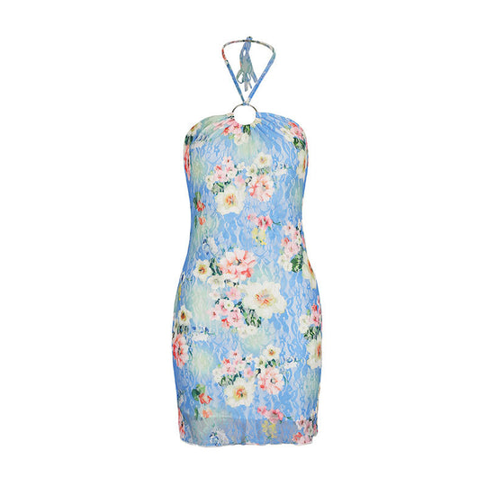 Damen sexy Spitzenkleid mit floralem Design EB