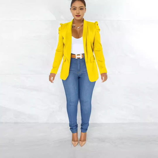 Damen taillierter Blazer mit strukturierten Schulterdetails und offenem Revers EB