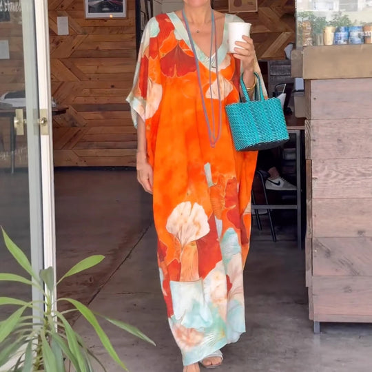 Damen Kaftan mit floralem Design und V-Ausschnitt EB